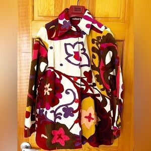 Putumayo Tapestry Jacket Embroidered Shacket Sz M Art to Wear Floral Festival